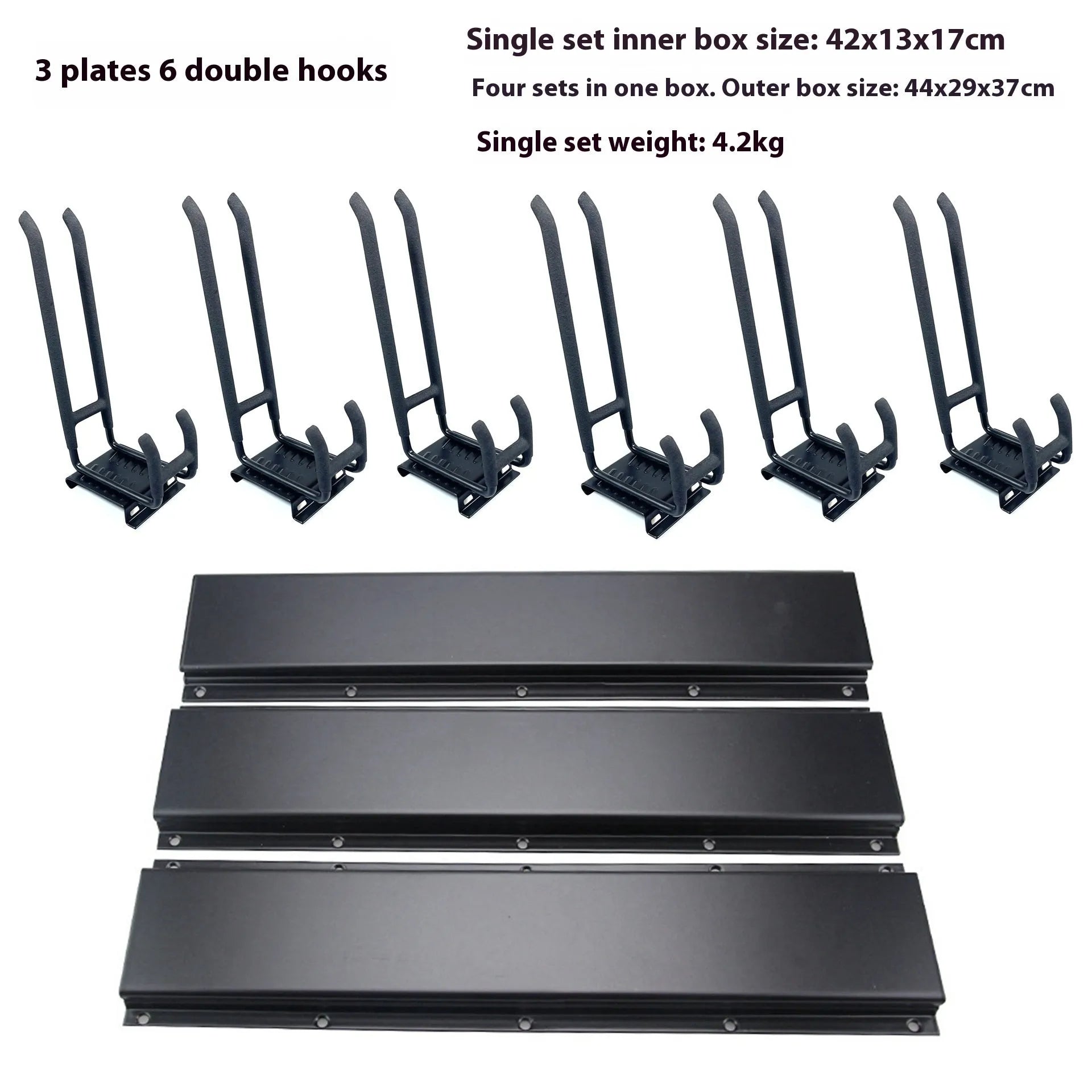 Heavy-duty garage removable adjustable wall hook with carbon steel alloy construction and 2 plates 6 hooks 2 straps