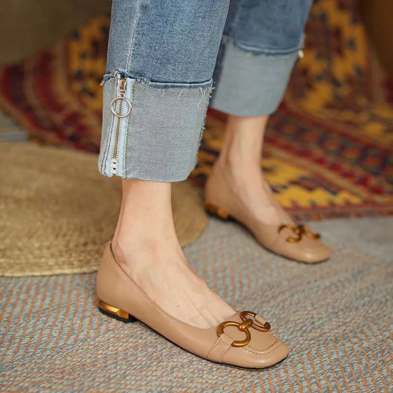 Wanwan Lei style Mary Jane pumps with shallow metal mouth, square toe, and low heel in various colours