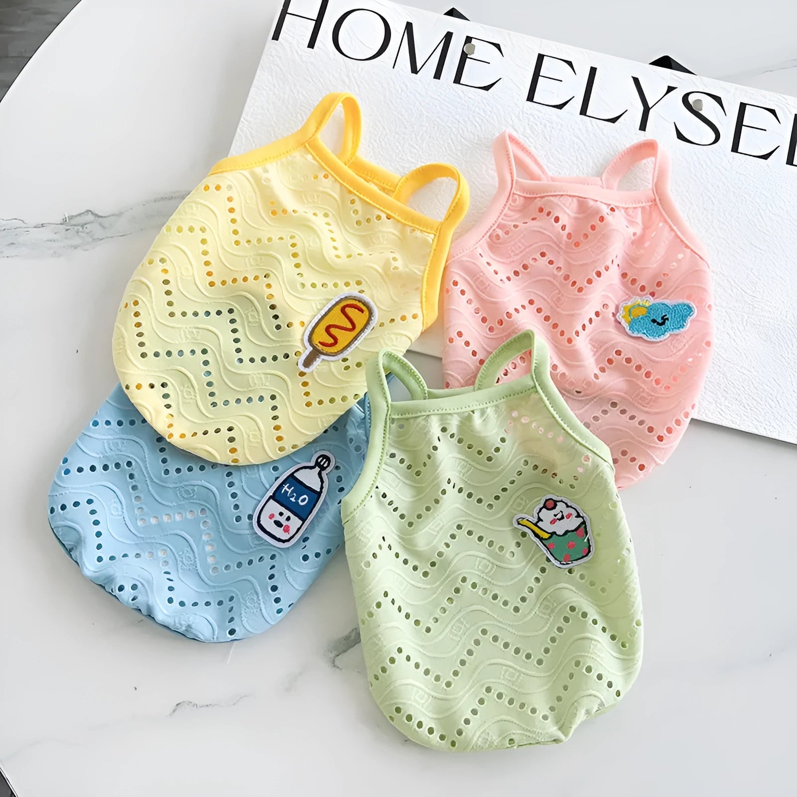 Mesh pet vest for dogs and cats in blue colour with breathable straps and camisole design