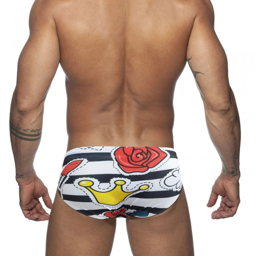 Men's striped rose tight underwear briefs with nylon and polyester construction