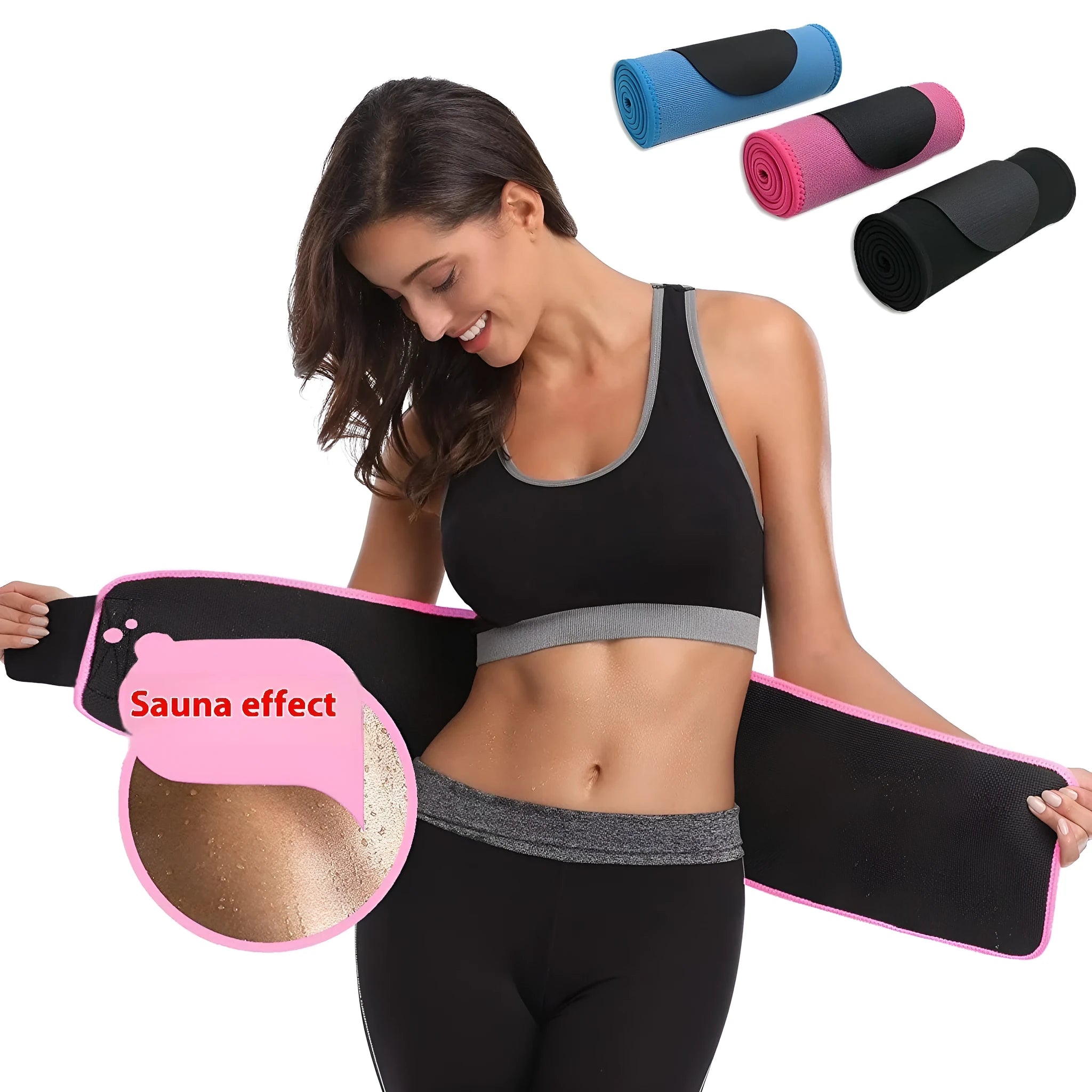 Neoprene fitness lumbar support belt for waist, shown in black colour.