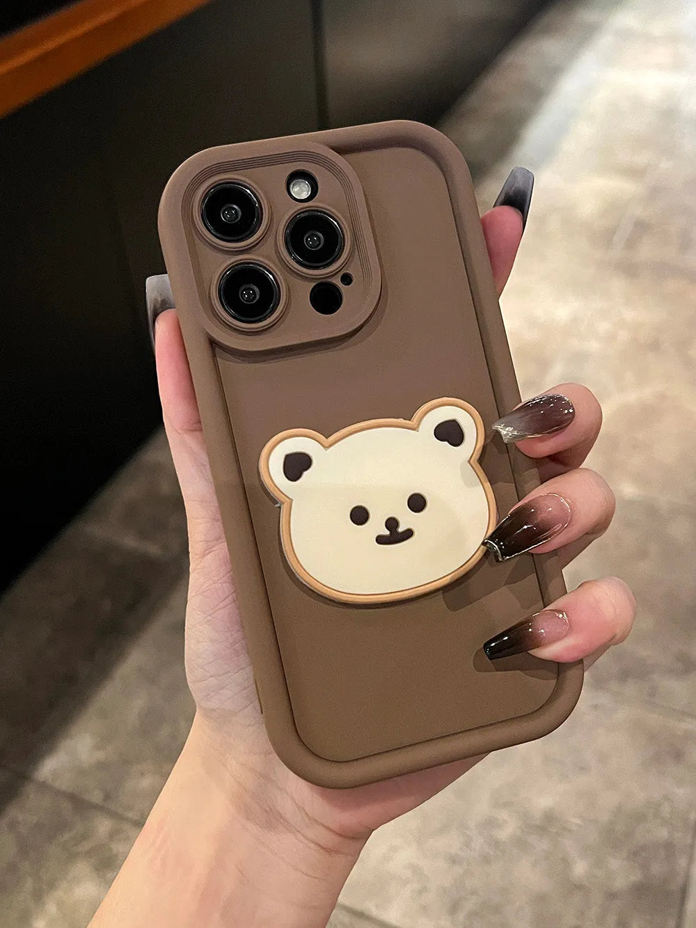 Khaki coffee cartoon bear soft silicone phone protector for Apple iPhone