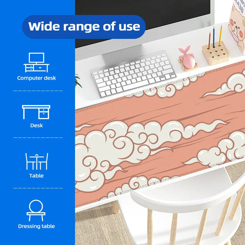 Large Japanese-style desk mat with geometric pattern on natural rubber non-slip base