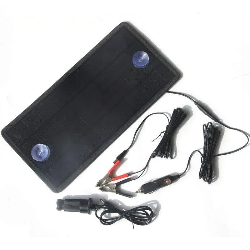 5W portable solar car battery charger with monocrystalline panel and elastic straps for sun visor mounting