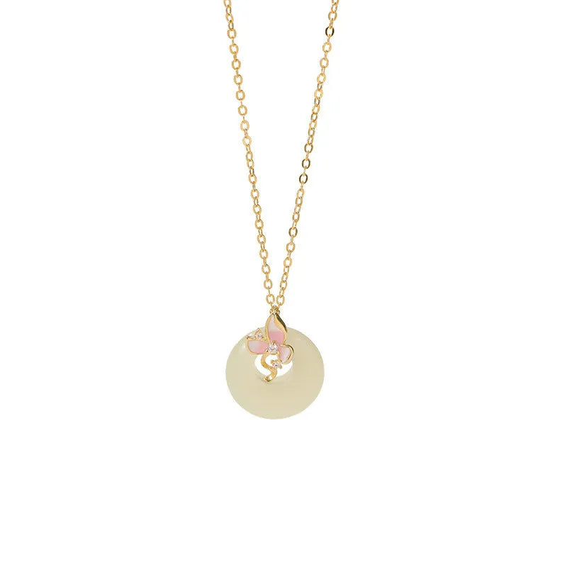 925 silver orchid and geometric pendant necklace with safe buckle clasp and matching bracelet.