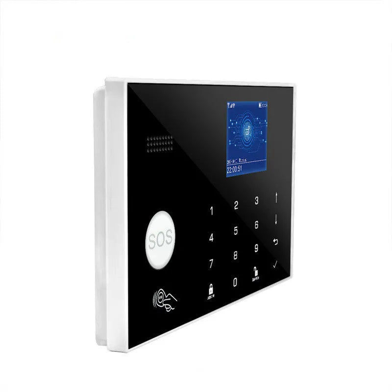 Intelligent WiFi GSM touch button household alarm host for UK security systems.