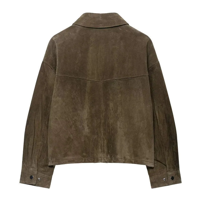 Women's Japanese Korean style casual jacket in PU fabric with medium thickness construction