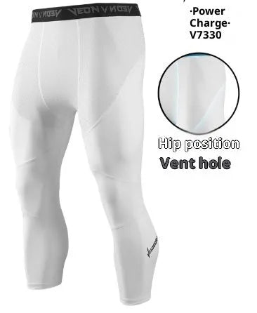 Men's black high elasticity compression fitness pants with drawstring closure side view