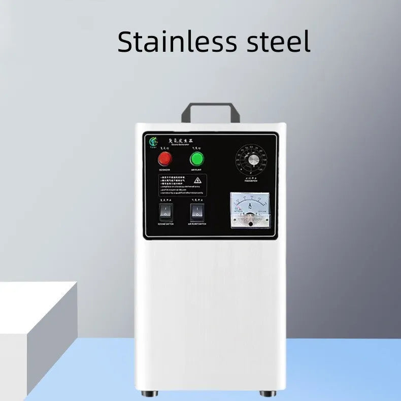White or stainless steel ozone generator for cleaning fruit and vegetables with 20g/h output.