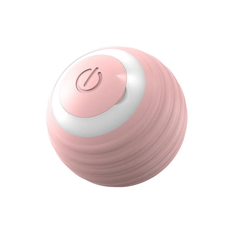 Blue rechargeable automatic bouncing ball smart toy for indoor cats on a floor.
