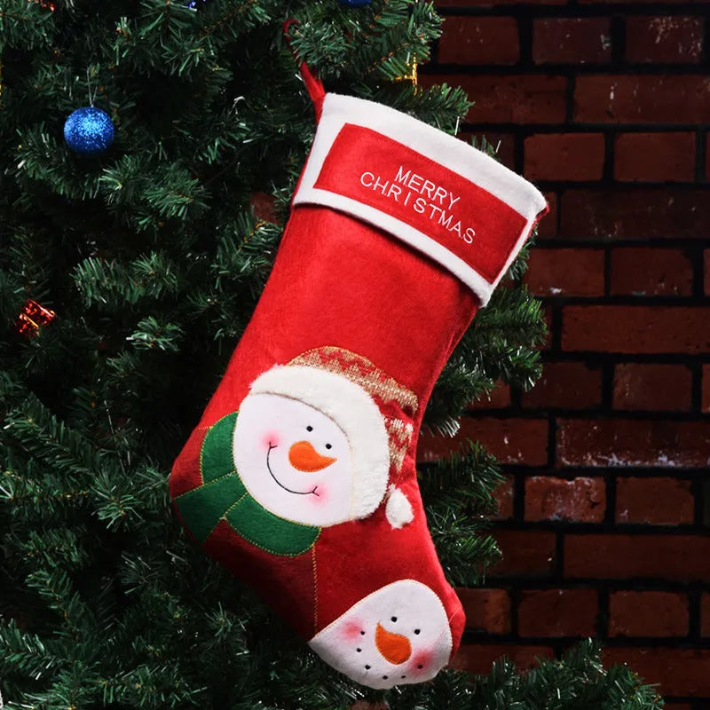 American folk art Christmas stocking with embroidered elk design in non-woven fabric
