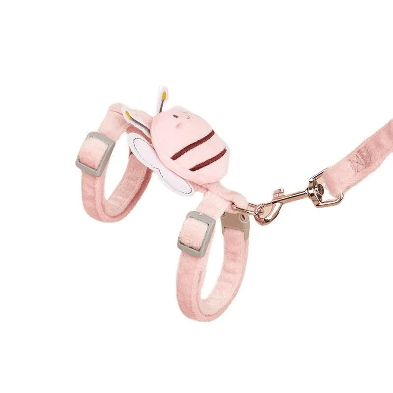 Bee-shaped adjustable cat harness and lead set in blue colour with polyester construction