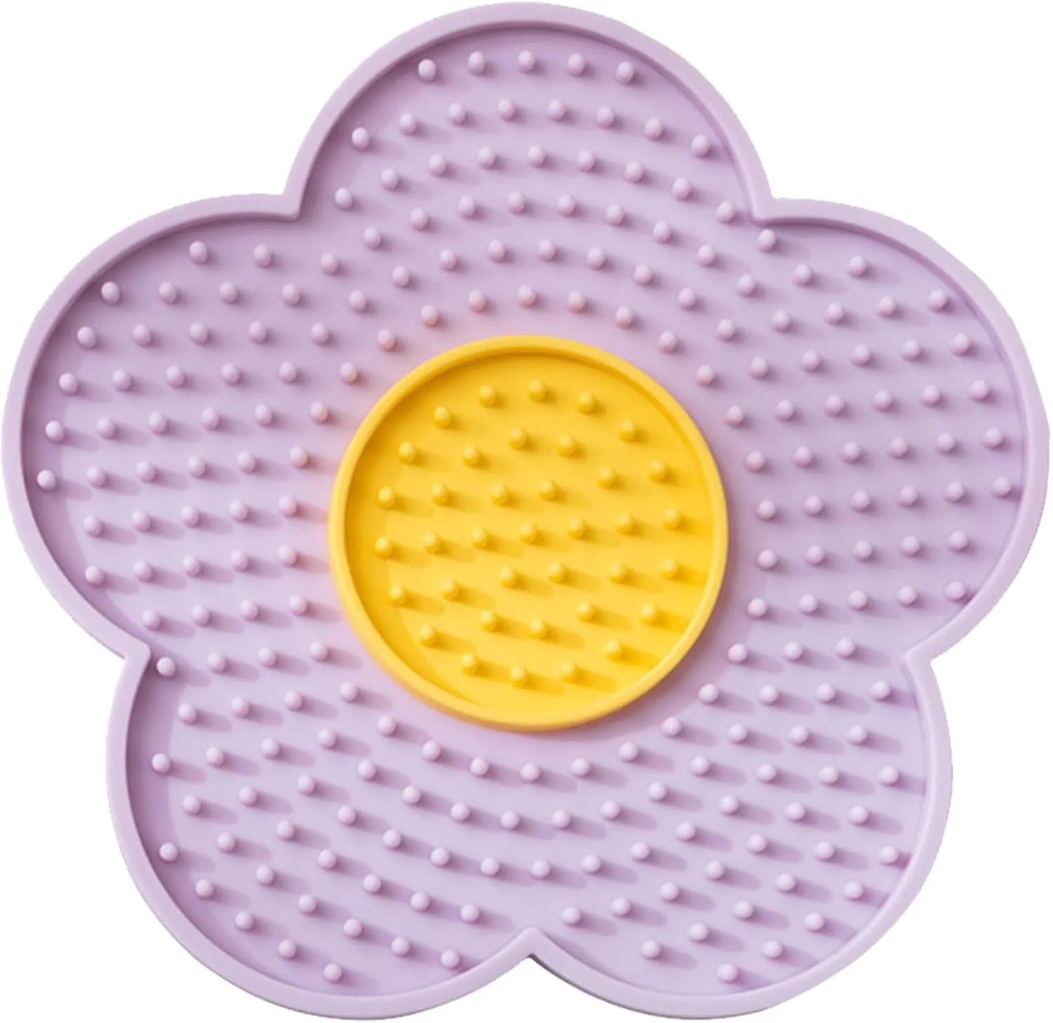 Grey flower-shaped silicone pet lick mat with suction cups for slow feeding