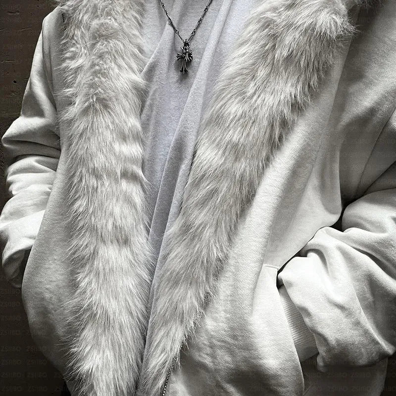 Casual loose fit polyester coat in black or white with cardigan style and long sleeves