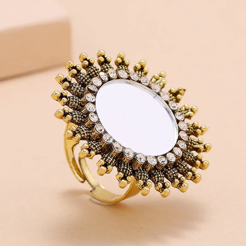 Fashion simple trend zinc alloy diamond ring in gold colour with adjustable band