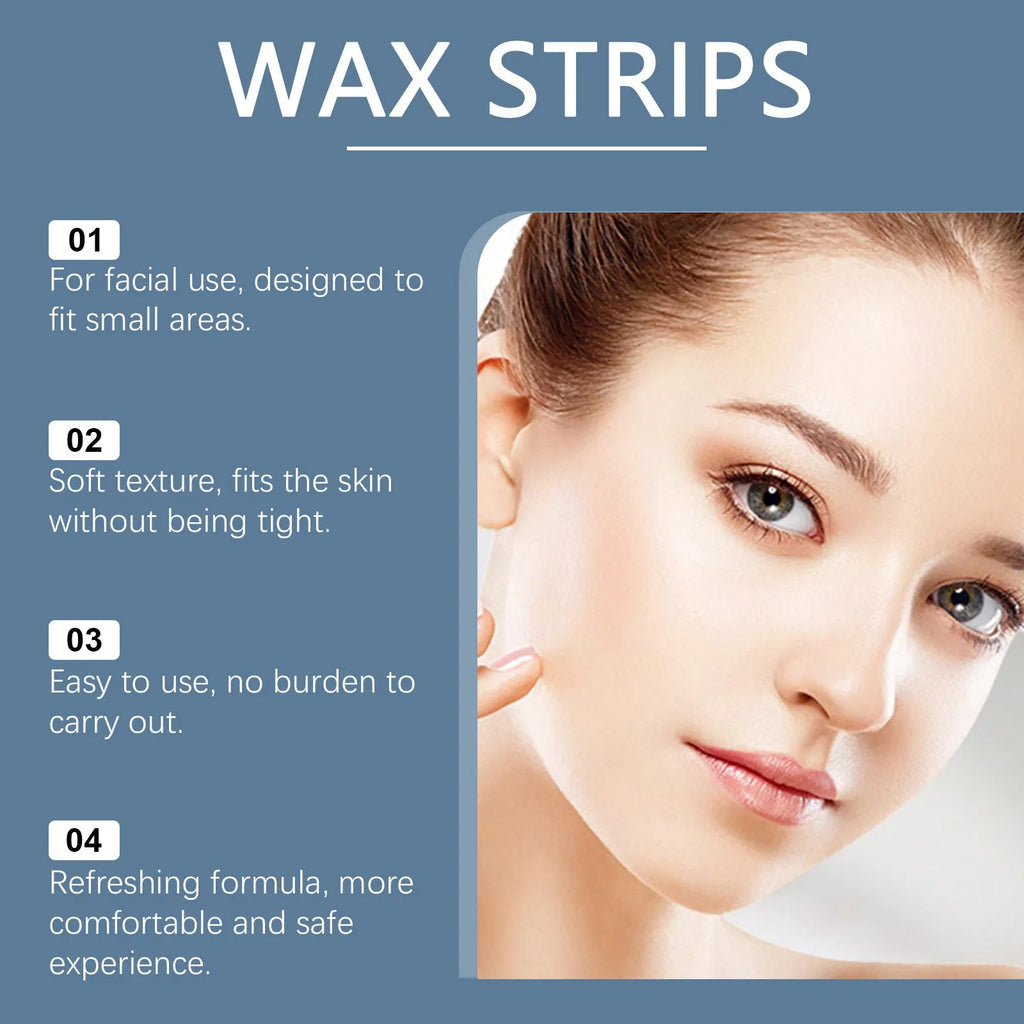 HANCHOBIT facial hair removal wax strips kit with 20 wax paper strips and 10 wet wipes