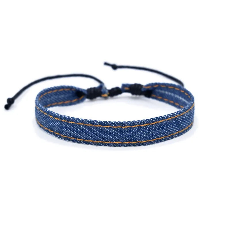 National style denim fabric bracelet carrying strap with mixed material construction
