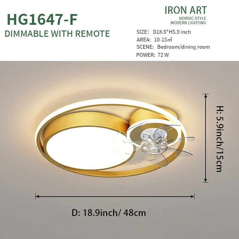 Nordic style ceiling fan light with metal blades and acrylic lampshade in 48cm size