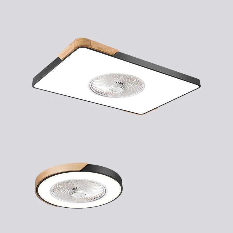 Nordic ceiling fan lamp with light and solid wood base in rectangular, round, and square designs