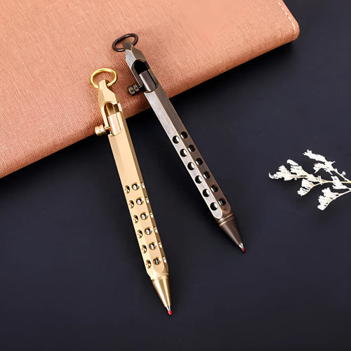 Brass hexagonal bolt action rollerball pen with retro six-angle design