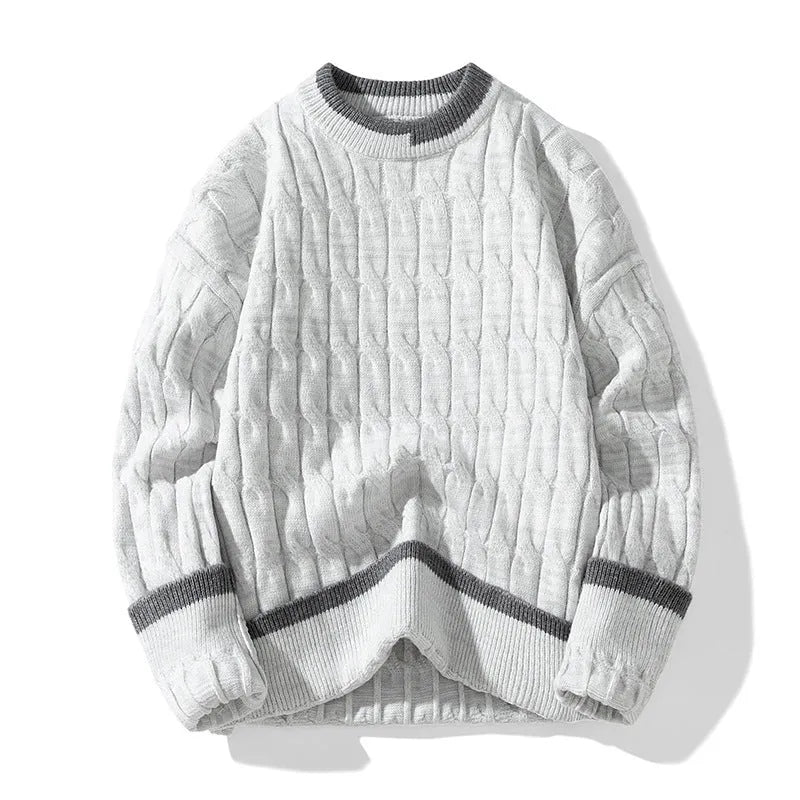 Men's two-piece acrylic winter sweater set in loose fit with long sleeves showing colour options