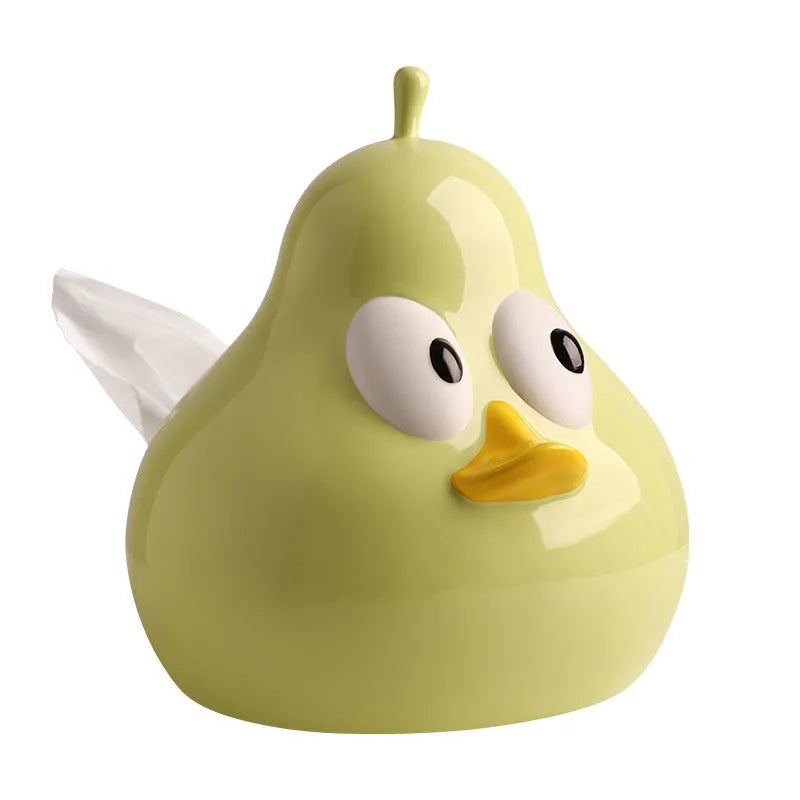 Green ceramic tissue box with cute pear design for living room or desktop.