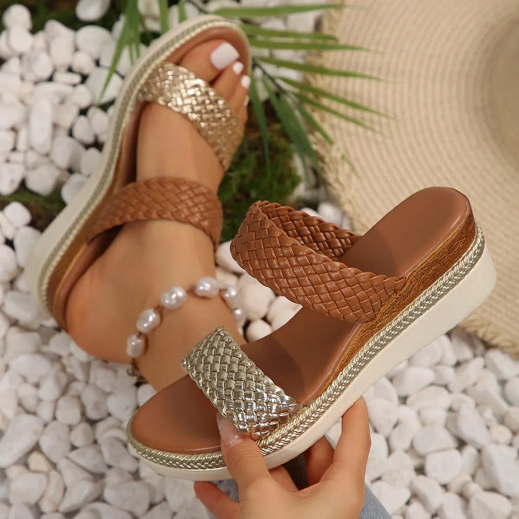 Gold or silver plus size wedge sandals for women in sizes 36 to 43