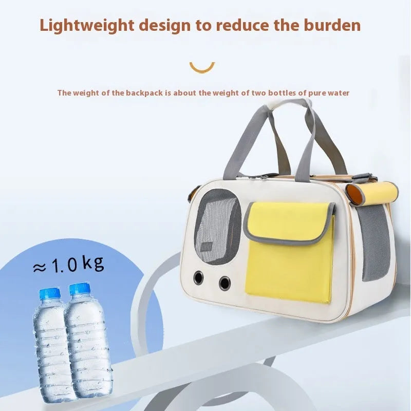 Foldable single shoulder pet carrier bag in canvas material, shown in yellow colour option