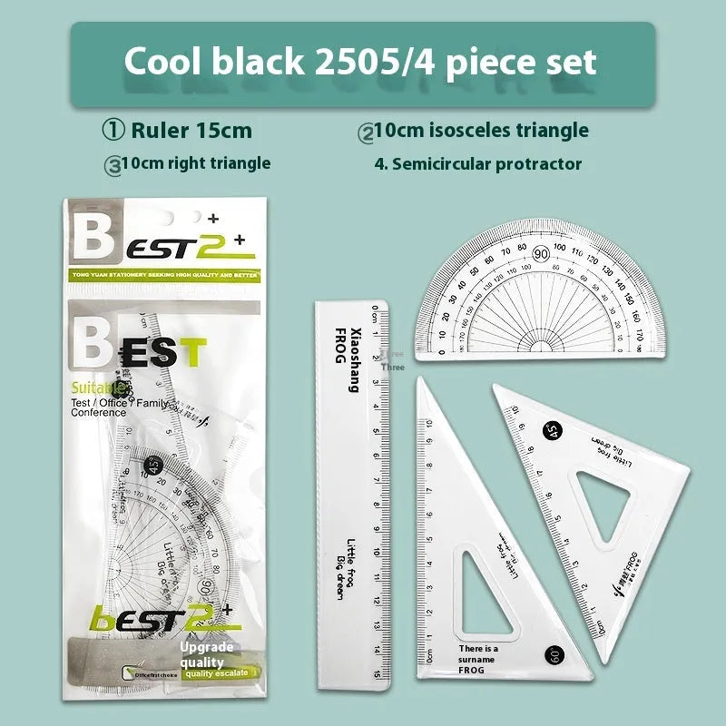 Youpai transparent acrylic drawing ruler set with square and protractor tools on a desk.
