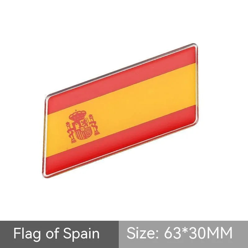 Aluminium national flag car sticker badge, parallelogram shape, 6.3 by 3 cm, for rear bumper.