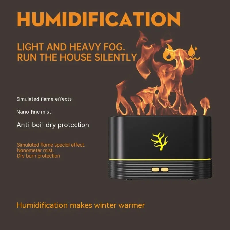 Square white USB aroma diffuser with flame effect LED lighting and humidifier function