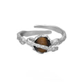 Women's adjustable silver ring with Saturn motif and white gold colour finish