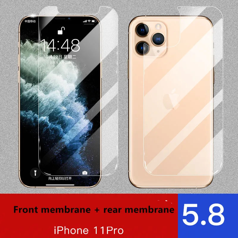 Tempered glass screen and rear protector for Apple iPhone models.