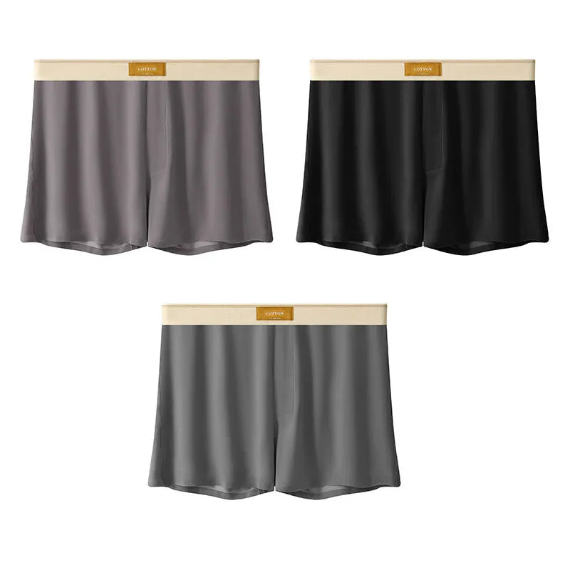 Men's solid colour ice silk underwear with a loose fit and mid waistband on a neutral background.