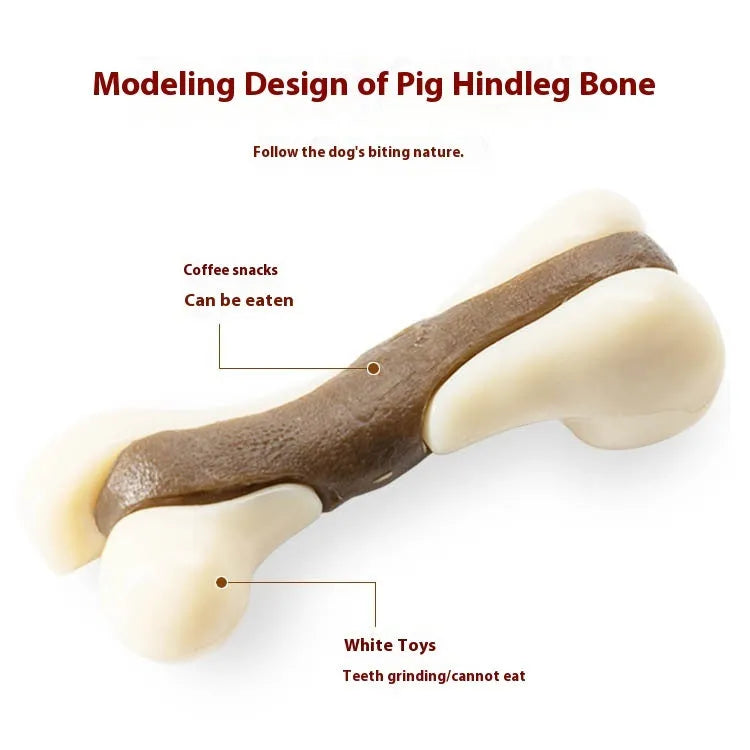 Cowhide and nylon bone grinding rod dog chew toy in two size options.
