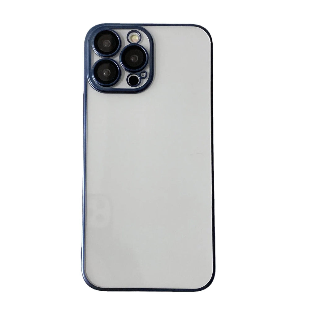 Electroplated frosted edge PC phone case in original machine gray for iPhone, showing all-inclusive back and side coverage