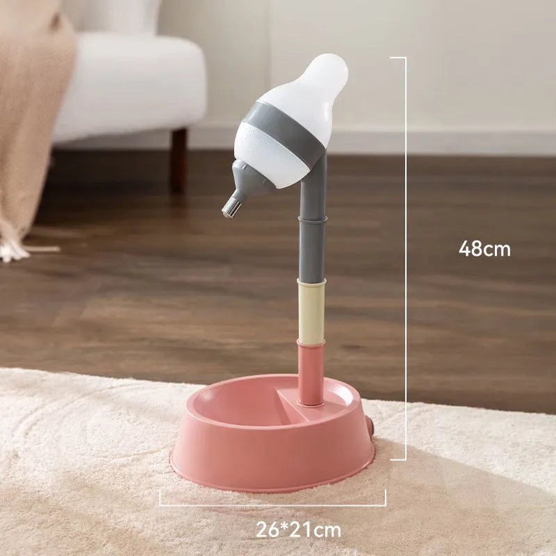 Green pet standing water dispenser with detachable pole and bowl on a stable base.