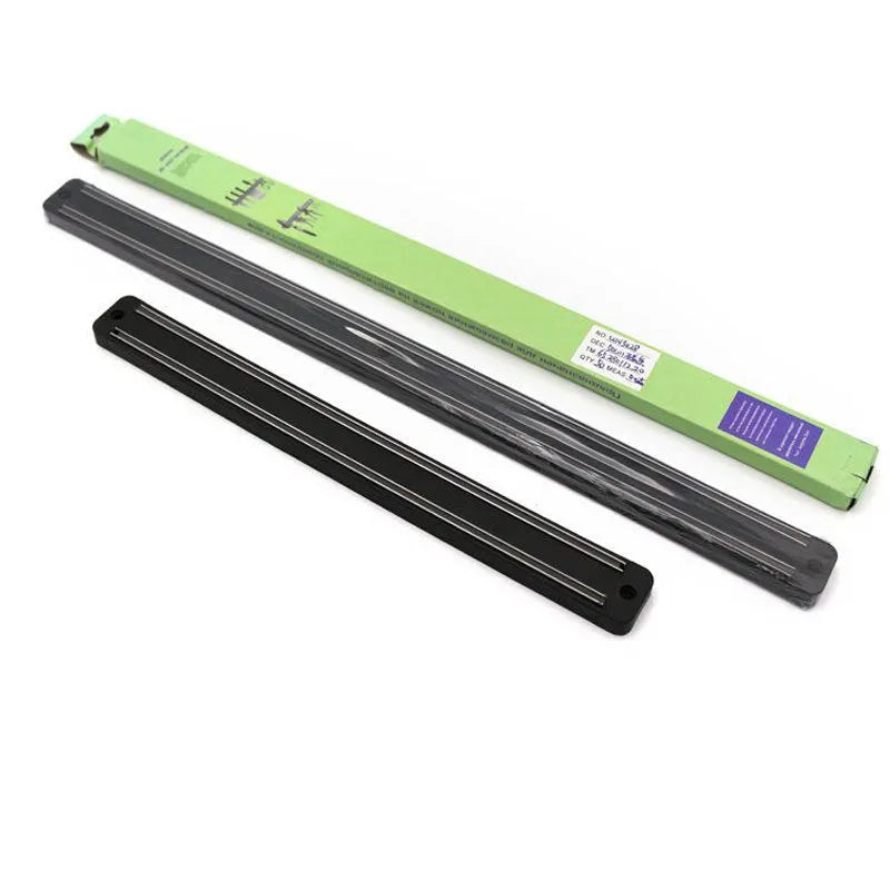 50cm magnetic knife holder with stainless steel strip and plastic body on a wall