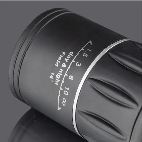 Black 16x52 monocular with 52mm objective lens and eyepiece adjustment