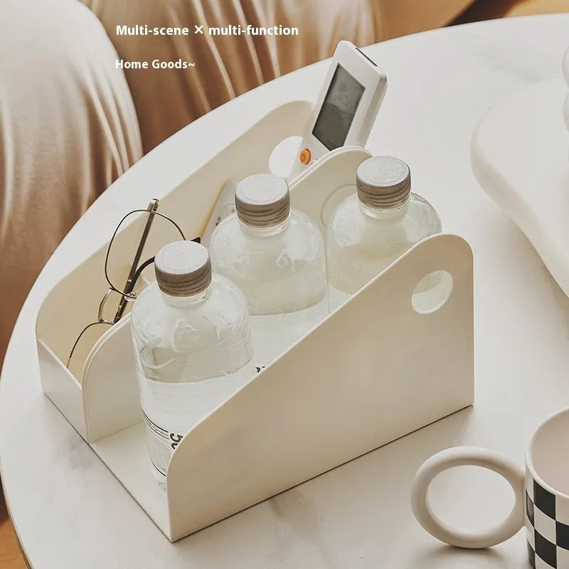 Plastic desktop storage box with two grids, in Milk Coffee colour.