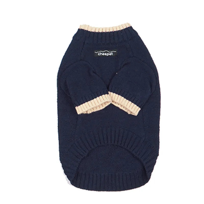 British style wool dog sweater with contrasting colours in sizes S to XXL for winter warmth