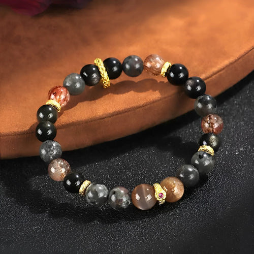 Hand-crafted black Sunstone flame stone Wukong bracelet for women and men