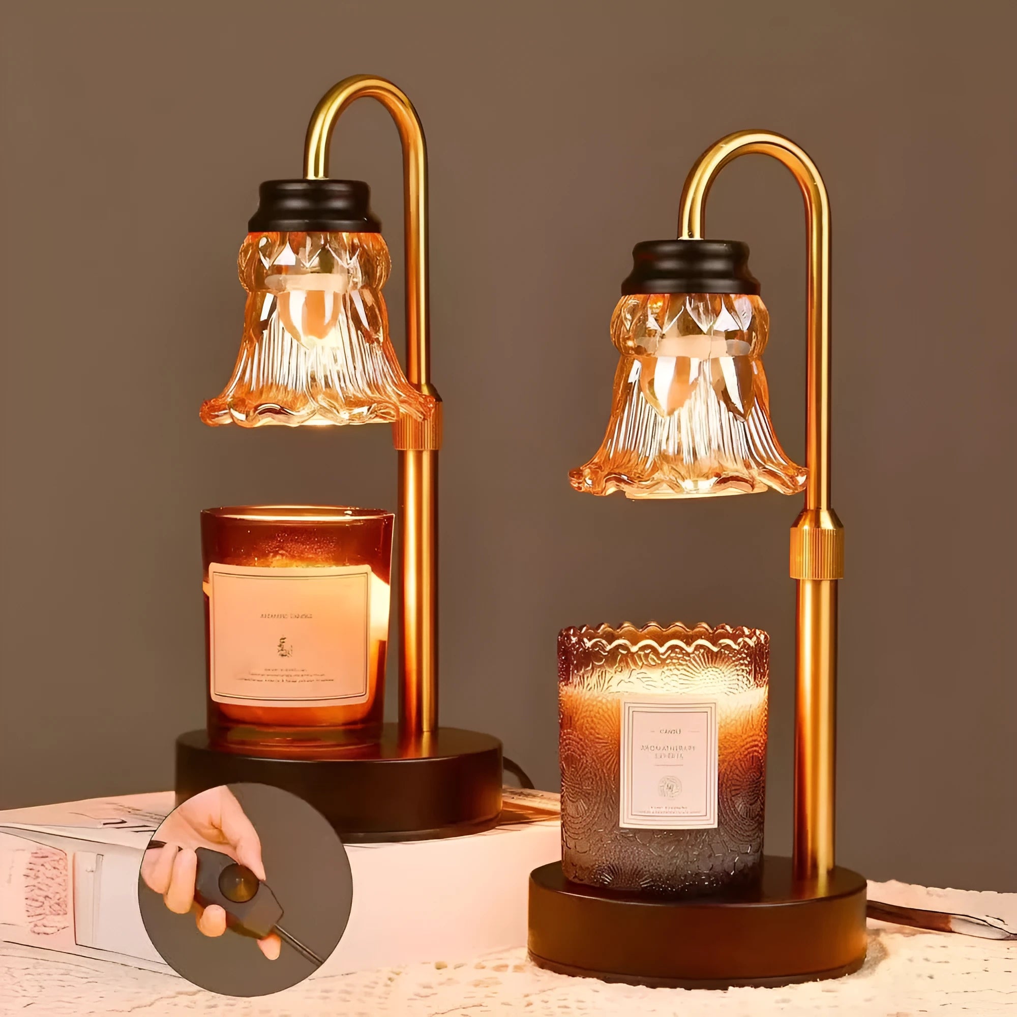 Bamboo holder aromatherapy wax melting lamp with adjustable height to 30.5cm