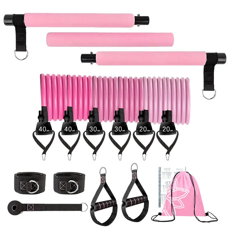 Women's rope stretch fitness stick 11-piece set with adjustable TPE Bodhi poles in pink, purple, and black