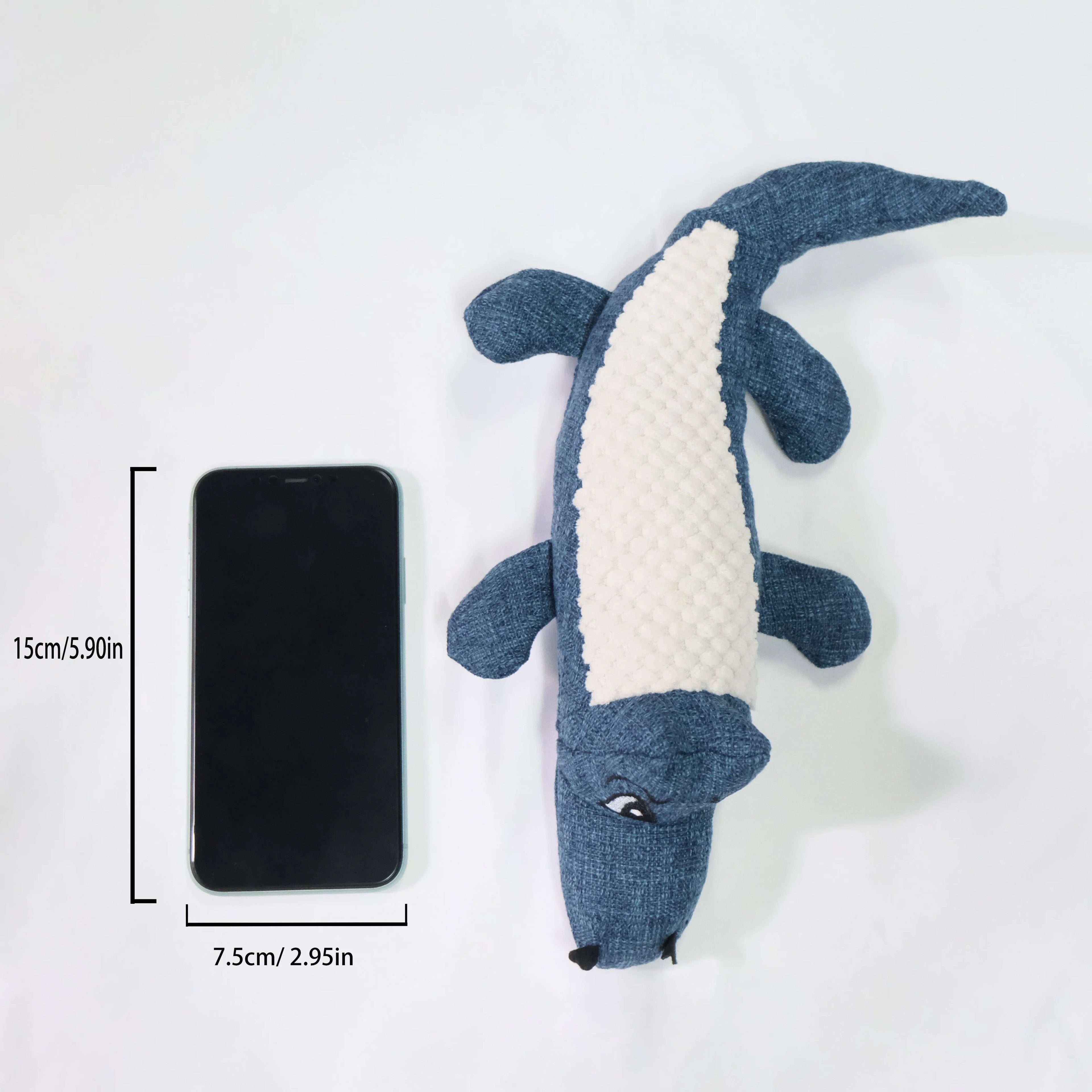 Blue, green, and red pet plush toy with corn grid texture for biting and chewing