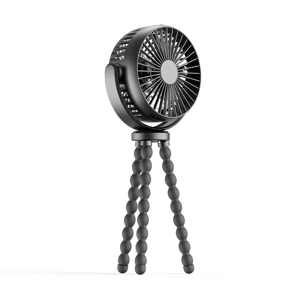 HOMEFISH F2 automatic shaking head portable fan with LED light on a removable bracket.