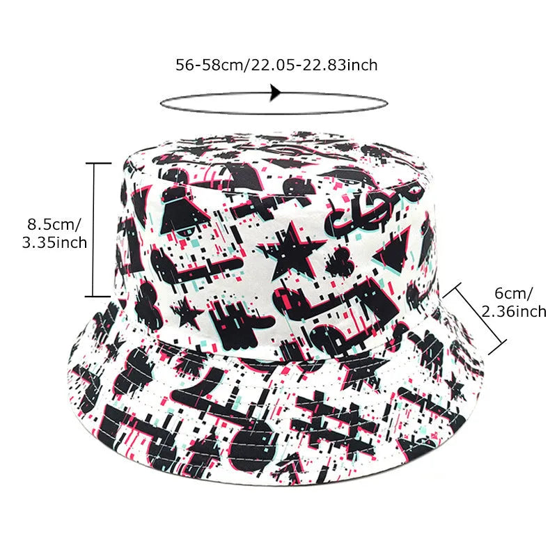 Musical note pattern printed polyester bucket hat with dome crown style