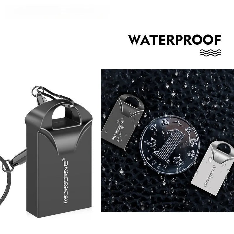 Mini black and silver metal USB flash drive showing compact size and USB connector.