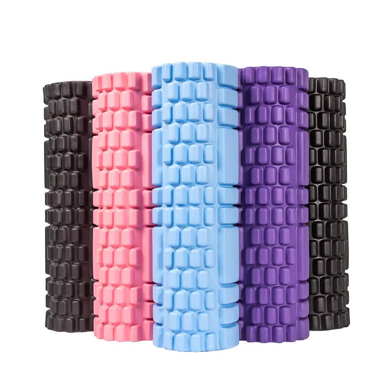 EVA foam roller in assorted colours showing different diameter sizes for fitness recovery.