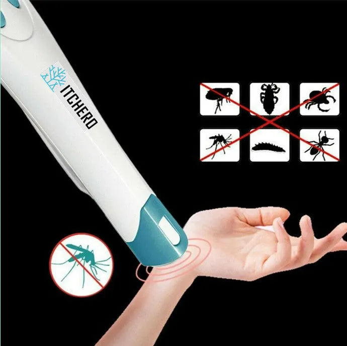 White blue electronic mosquito bite antipruritic pen on white background